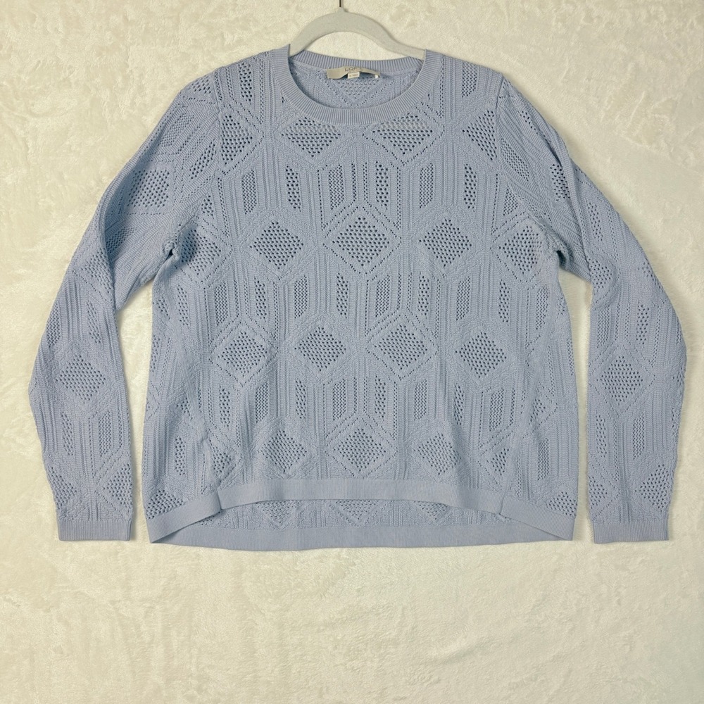 LOFT Sweater Womens Medium‎ Blue Excellent Pointelle Geometric Cotton Knit Top